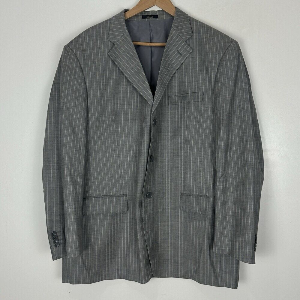 Vitello Striped Gray 100% Wool Super 130's Blazer Sports coat Size 46R